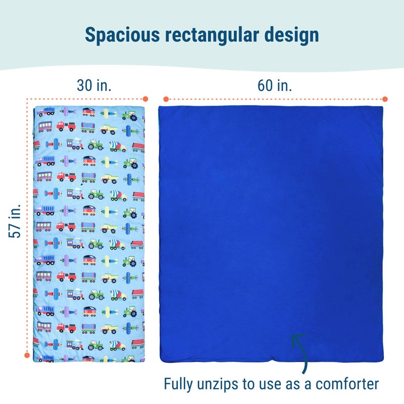 Wildkin Kids Sleeping Bag â€“ Roll-Up Design with Storage Bag for School, Travel & Camping - Trains, Planes, and Trucks - Image 5